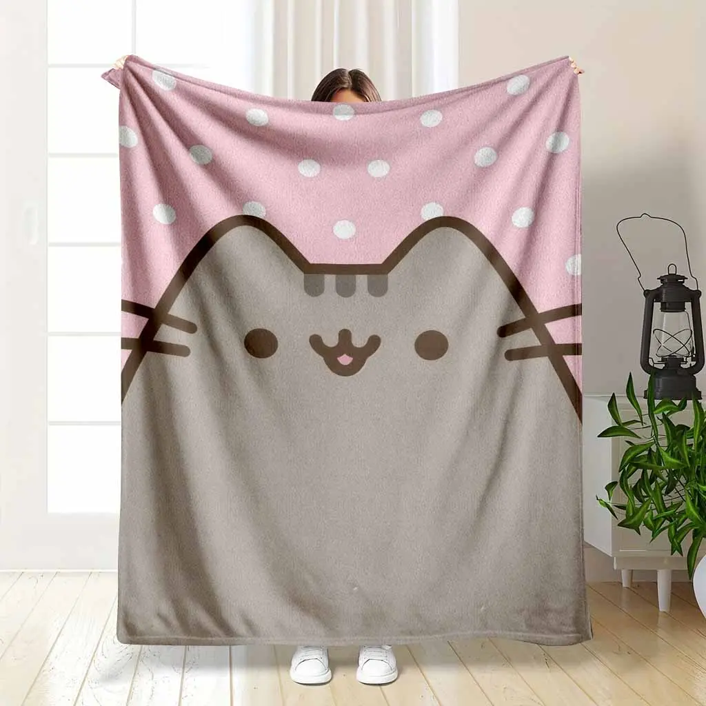 Pusheen Cat Plush Throw Blanket - Ultra-Soft Flannel Fabric, Kawaii Decor, Anti-Pilling, Wrinkle Resistant, Cute Look, Perfect Gift for Anime Fans, Cozy Indoor/Outdoor Cuddle Companion for Office Naps & Portable Use