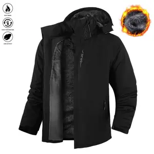 Men’s Winter Waterproof Ski Jacket Warm Fleece Parka Raincoat With Many Pockets Hooded Windproof Outdoor Sports Jacket