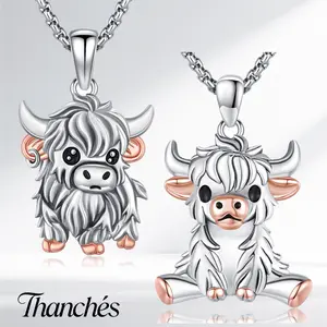 Thanches 925 Sterling Silver Highland Cow Pendant Necklace Cute Scottish Animal Jewelry Gift for Women Mom Girls Mother’s Day Fashion Accessory for Daily Wear