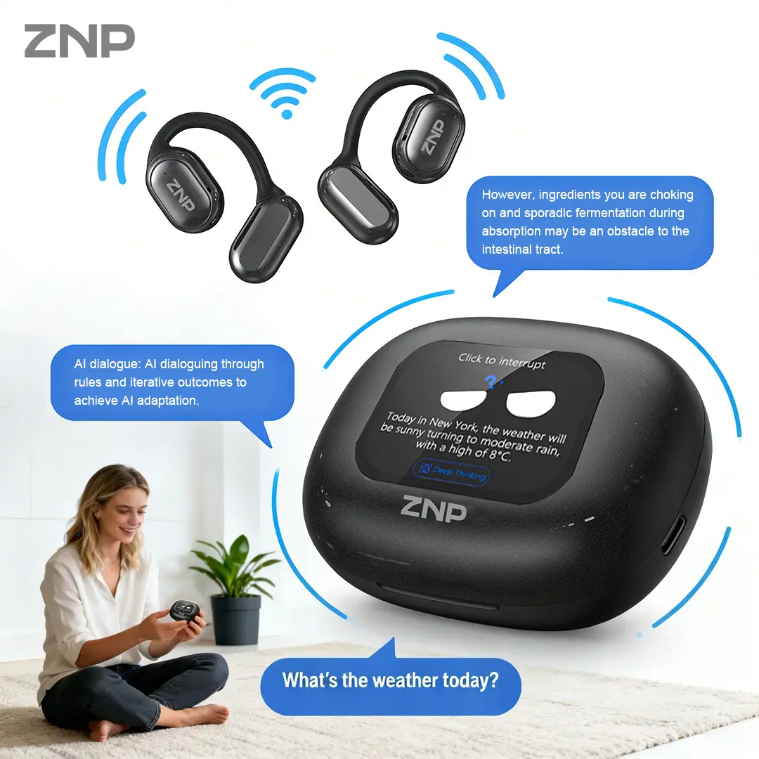 ZNP LED Smart Dialogue Headphones, Supports conversational interaction, emotional companionship, answering questions, and providing inspiration. Features an open-ear design, Hi-Fi sound quality, and comes with a dedicated app
