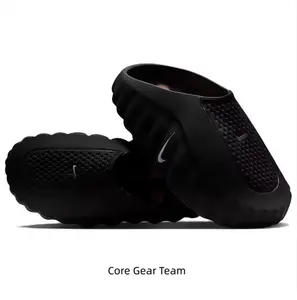 Black Thick-Soled Massage Slides, Orange Spherical Outsole, Breathable Fabric Upper, Pre-Game Recovery Tech Mules