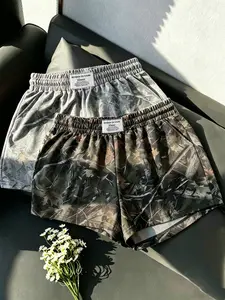 2-Pack Fashionable Elastic Waist Loose-Fit Women's Shorts, Casual Plain & Camouflage Design, Ideal for Spring and Summer, Comfortable Ladies' Bottoms, Graphic Casual Shorts