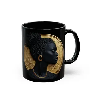 Black Woman Cameo Silhouette Mug, African American Woman Gift Black Women Birthday Gift for Best Friend Sister Aunt Art Mug