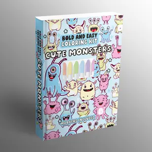 Cute Monsters Coloring Kit with Vibrant Ink Markers, 24 Fun Coloring Pages, Bold Easy-to-Use All-Ages Painting Activity Kit, Ideal Gift for Colorists