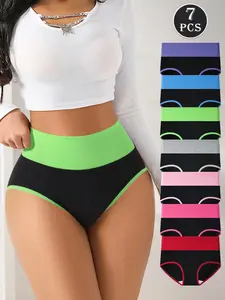 Hotcom Women's 7-Piece High-Waisted Seamless Panty Set - Soft Breathable Knicker, Tummy Control, Stretch Seamless Garments, Plus Size Underwear for Women, Postpartum & Everyday Wear