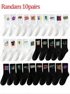 Men's Socks, Fashion Graffiti Style, Street Style, Random Colors, Large Size Sports Socks, Basketball Socks, Fall Winter Crew Socks, Socks Pairs