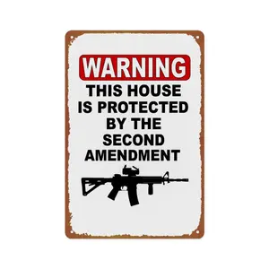 8x12 Inch Home Security Warning Sign, "Protected By The Second Amendment" Patriotic Metal Wall Art For Porch