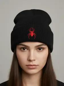 Spider Embroidery Beanie Hat, Street Style Beanie Hat for Men & Women, Fashion Accessories for Daily Wear