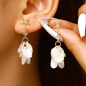 Mermaidcore Starfish Cascading Petal Drop Earrings for Women – Gold Plated Coastal Ocean Dangle Earrings | Hypoallergenic Resin Flower Boho Jewelry