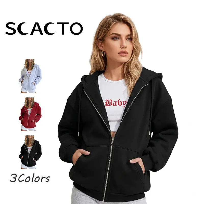 Scacto Women's Fall Zip Up Hoodies Sweatshirts | Comfy Fleece Lined, Long Sleeve Pockets, Drawstring Hooded, Loose Fit, Trendy Y2K, Track Jackets, Spring Winter Clothing Womenswear Fabric