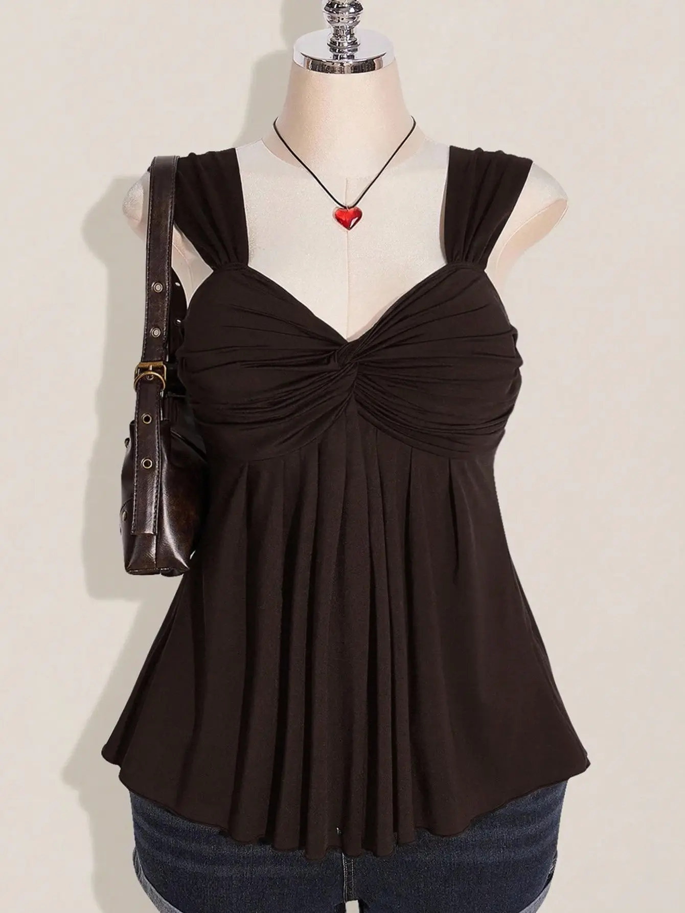 VYNCE Plus Size Knit Top Women's Wine Twist Front Sleeveless Babydoll Y2K Style Summer Fashion Comfy Vacation