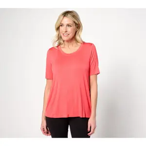 zuda Scoop neck Short Sleeve Top with Keyhole Back