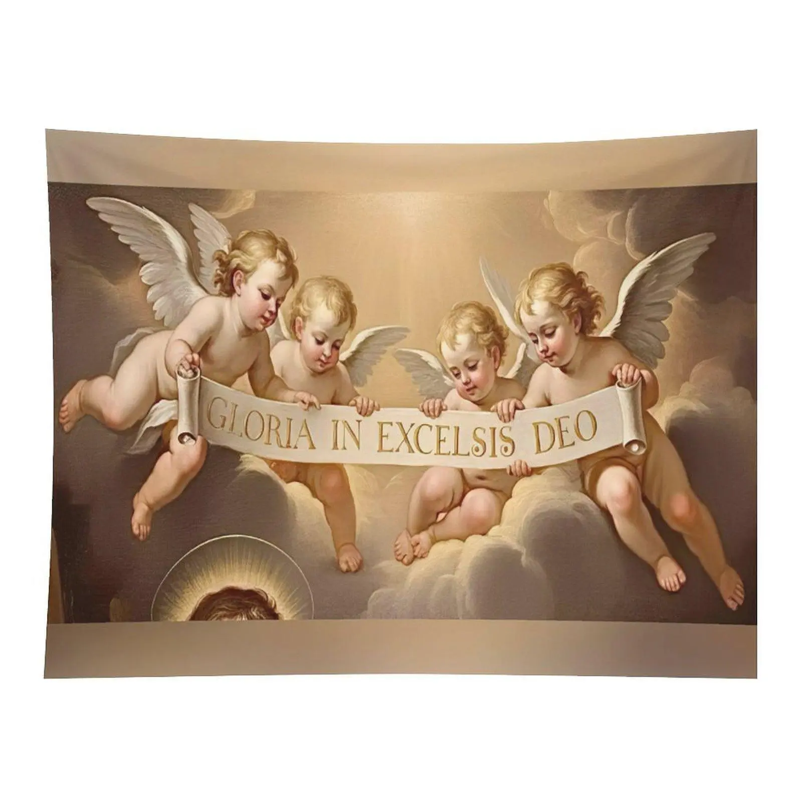 Vintage Cherub Angels Tapestry - Classical Cupid Painting with Gloria In Excelsis Deo, Religious Style Wall Art Home Decor Room Decor Ornament