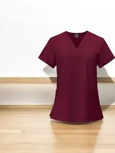 Women Maroon Scrubs Top Breathable Comfort