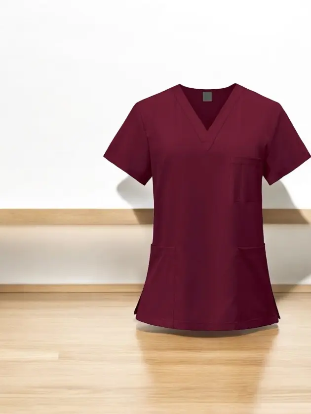Women Maroon Scrubs Top Breathable Comfort