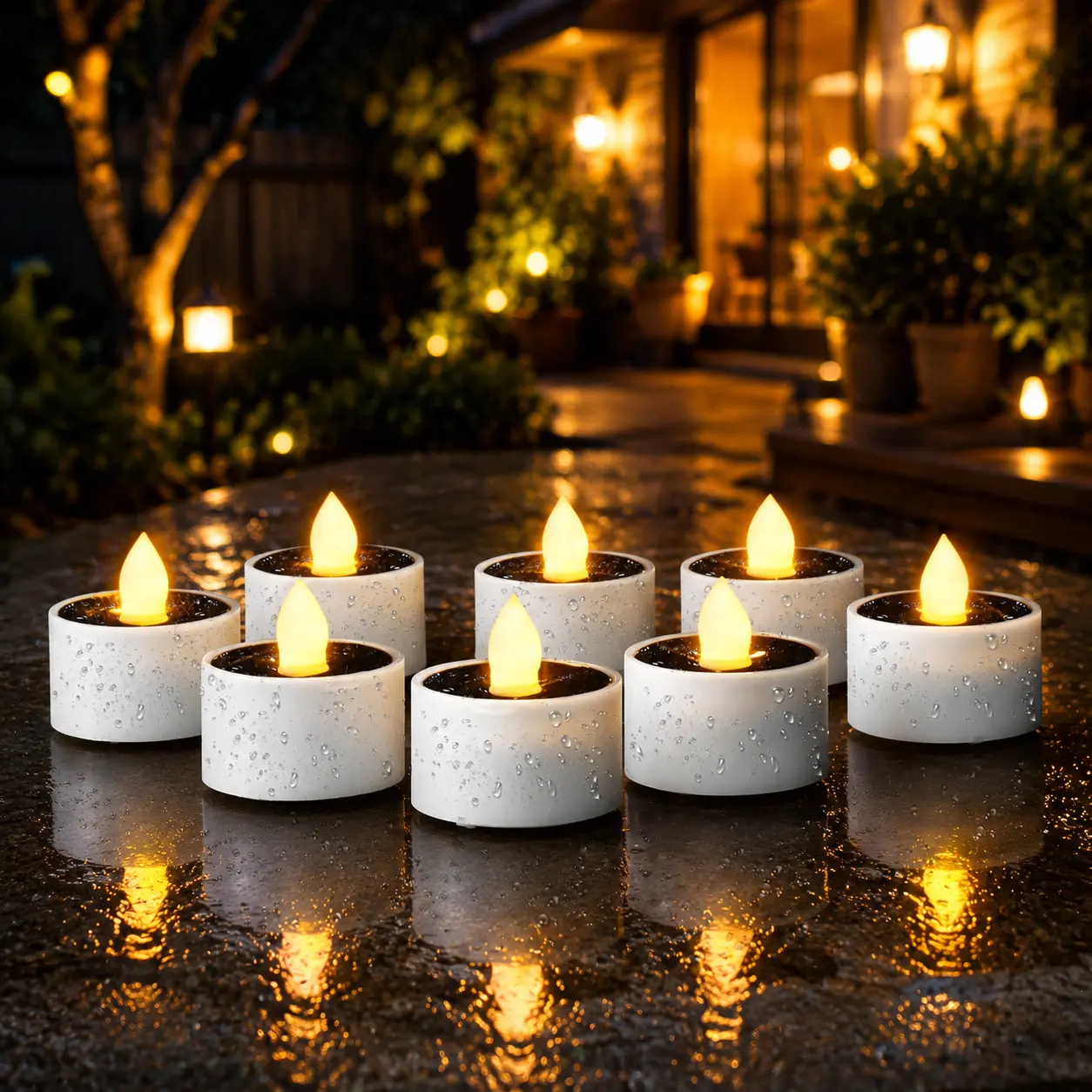 8-Pack Solar Tealight Decorative Lights - Outdoor Water-Resistant, 1.2V Low-Voltage Rechargeable, 1.5in x 1.58in Flameless Dusk-to-Dawn Sensor, Flicker Effect, Halloween Decorations, Christmas Light for Porch, Outdoor Ambiance