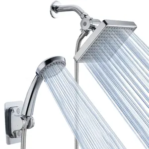High-Pressure Rainfall Shower Head with Handheld Combo, Adjustable Swivel & Anti-Leak Nozzles, 144.78cm Hose, Polished Finish