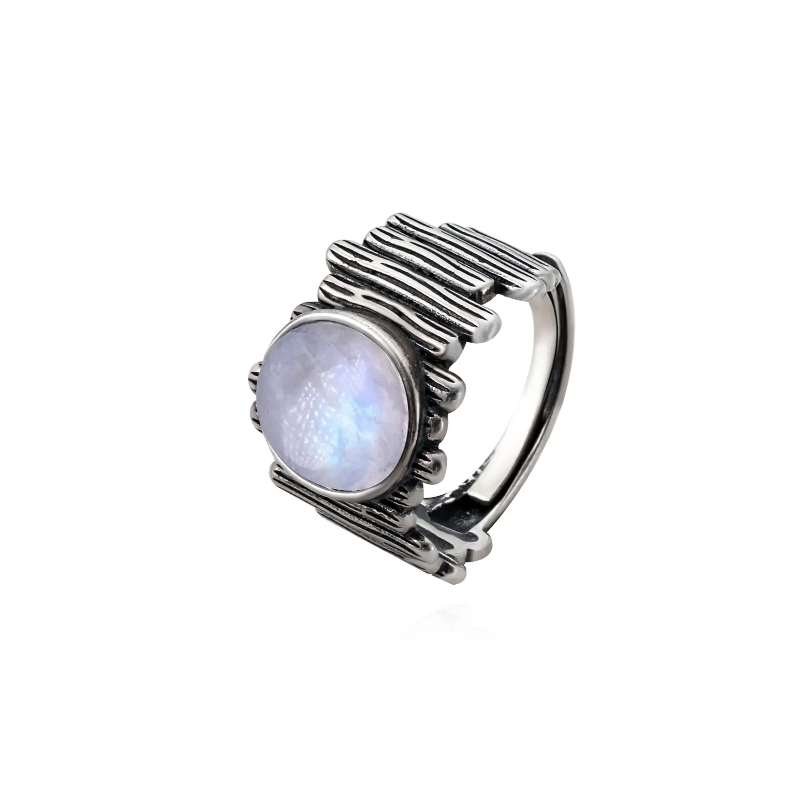 IXLUCK Women's Statement Ring, 925 Sterling Silver Chunky 0.47*0.38 Inch Natural Moonstone Ring with Anti-Oxidation, Premium Craftsmanship for Ethereal Beauty, Adjustable US 6.5-9, Everyday Wear, Elegant Packaging