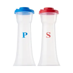 Set of 2 Plastic Salt and Pepper Shakers with Lids Large Hourglass Covered Moisture Proof Salt Shaker Pepper Container for Home Kitchen Restaurant Camping (Blue Red)