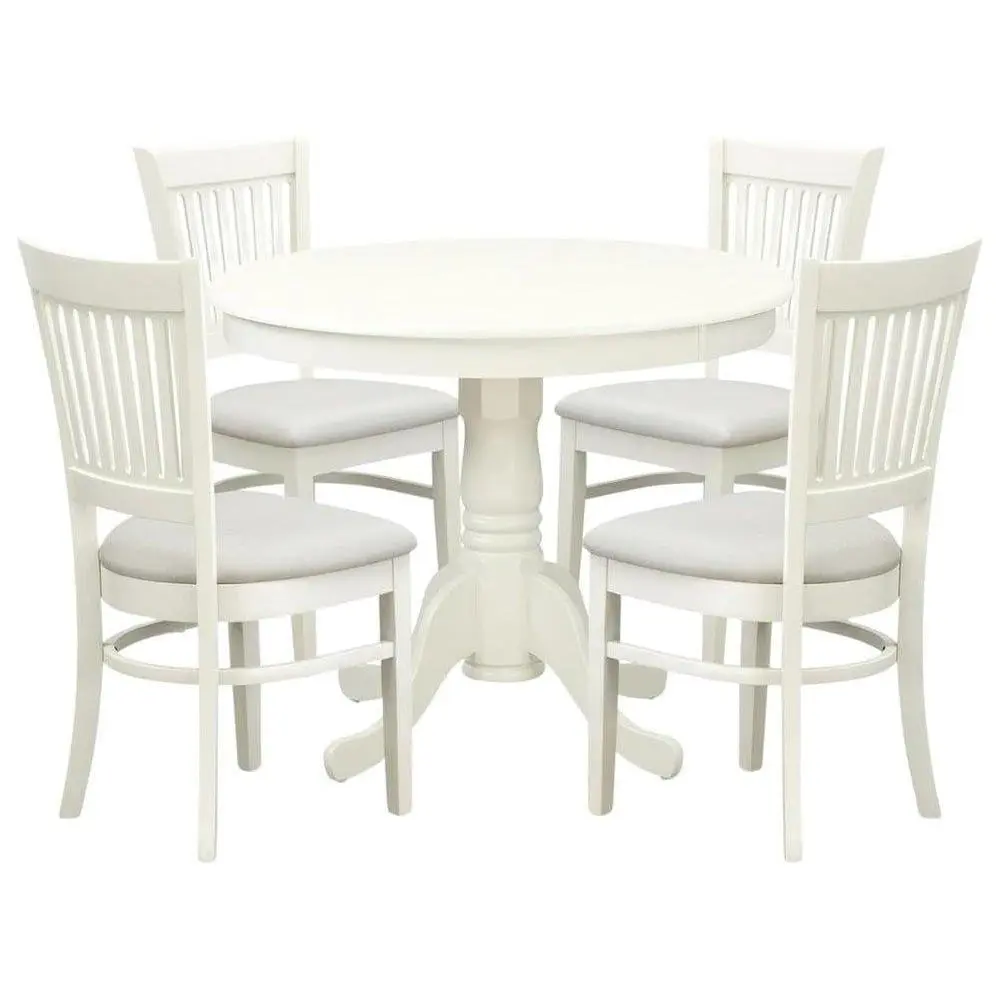 White Solid Wood 5 Pc Breakfast Nook Table Set, Chairs for Kitchen