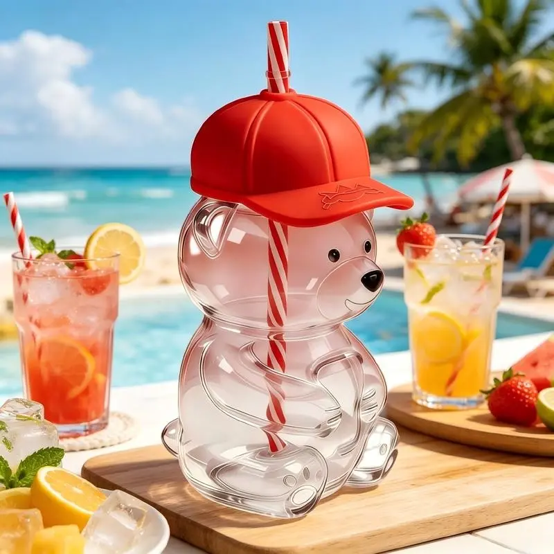 2026 New Bear-Shaped Glass Cup, Cute Reusable 20oz Drinkware Glass Cup with Lid and Straw, Ideal for Coffee, Milk Tea, Birthday and Holiday Gifts, Glass Tumbler with Straw and Lid