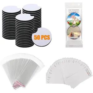 100 count Sublimation  Coasters Blanks Set, 50 count 2.75/0.25 in Neoprene Round Opening Sublimation Coasters, 25 count Self-Seal Bags & 25 count  Coaster Display Cards for Sublimation DIY Funny Crafts
