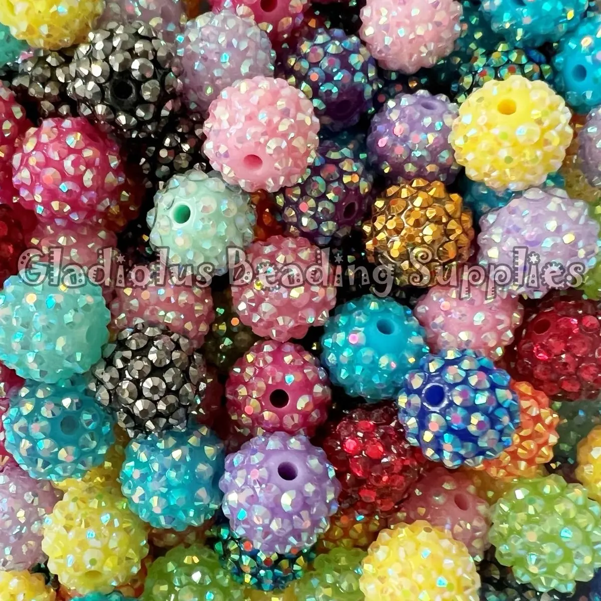 16mm Rhinestone Beads, Random Mixed Colors, Resin Beads, Loose beads