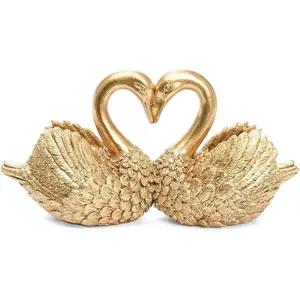 Small Swan Figurines Home Decor,Mini Gold Decor Animal Statues,3.7 inch Resin Swan Sculpture for Birthday Living Room Bedroom Shelf Desk,Unique Gifts for Wedding,Anniversary and Valentines