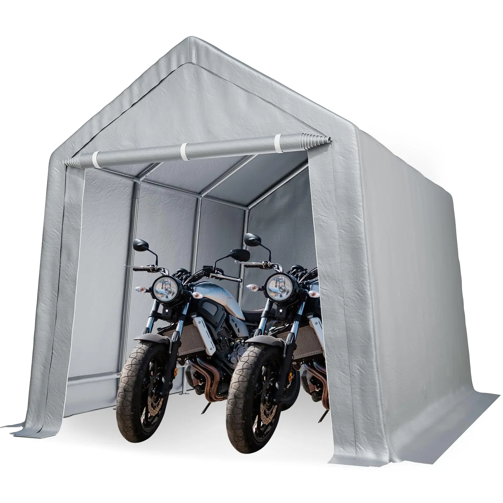 GARVEE 8x14FT Portable Shed Outdoor Storage Shelter, Metal Frame, Grey
