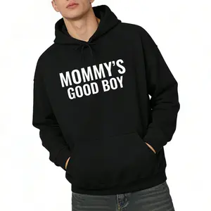 Funny Men's Long Sleeve Hoodie – Retro 'Mommy's Good Boy' Print, Loose Fit, All-Season Comfort