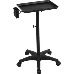 Rolling Salon Tray Aluminum Tattoo Tray on Wheels Adjustable Height Storage Utility Cart, Black