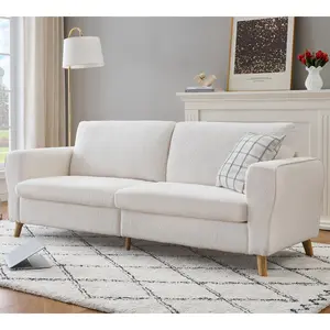 84'' Modern Sofa Couch – Large 3‑Seater Sofa with Streamlined Armrests – Boucle Loveseat with Wood Feet – Comfy Couch for Living Room, Apartment, Lounge – White