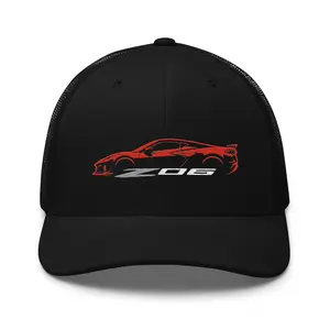 Corvette 2024-2025 C8 Z06 Torch Red Silhouette 8th Gen Vette Drivers Custom Trucker Cap Snapback Hat 6 Panel Structured Mesh Back