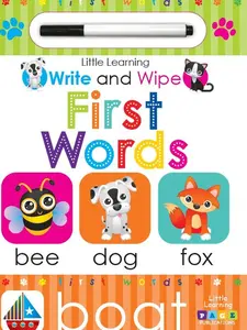 Reusable Laminated Write-and-Wipe Kids' Learning Book, 11x8.6 in, English First Words & Lettering Kids Learning Materials