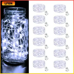 White 12Pack Fairy Lights Battery Operated, 7ft 20 LED 3 Modes Speed Twinkle Mini String Lights Waterproof Silver Wire Firefly Starry Lights for Mason Jars Wedding Party Christmas Decorations