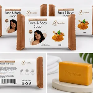 Byenblan Turmeric Face & Body Cleansing Soap - Pack of 3 (7 oz Each) with Papaya Repair Cream, Moisturizer for Bath & Body Care Needs