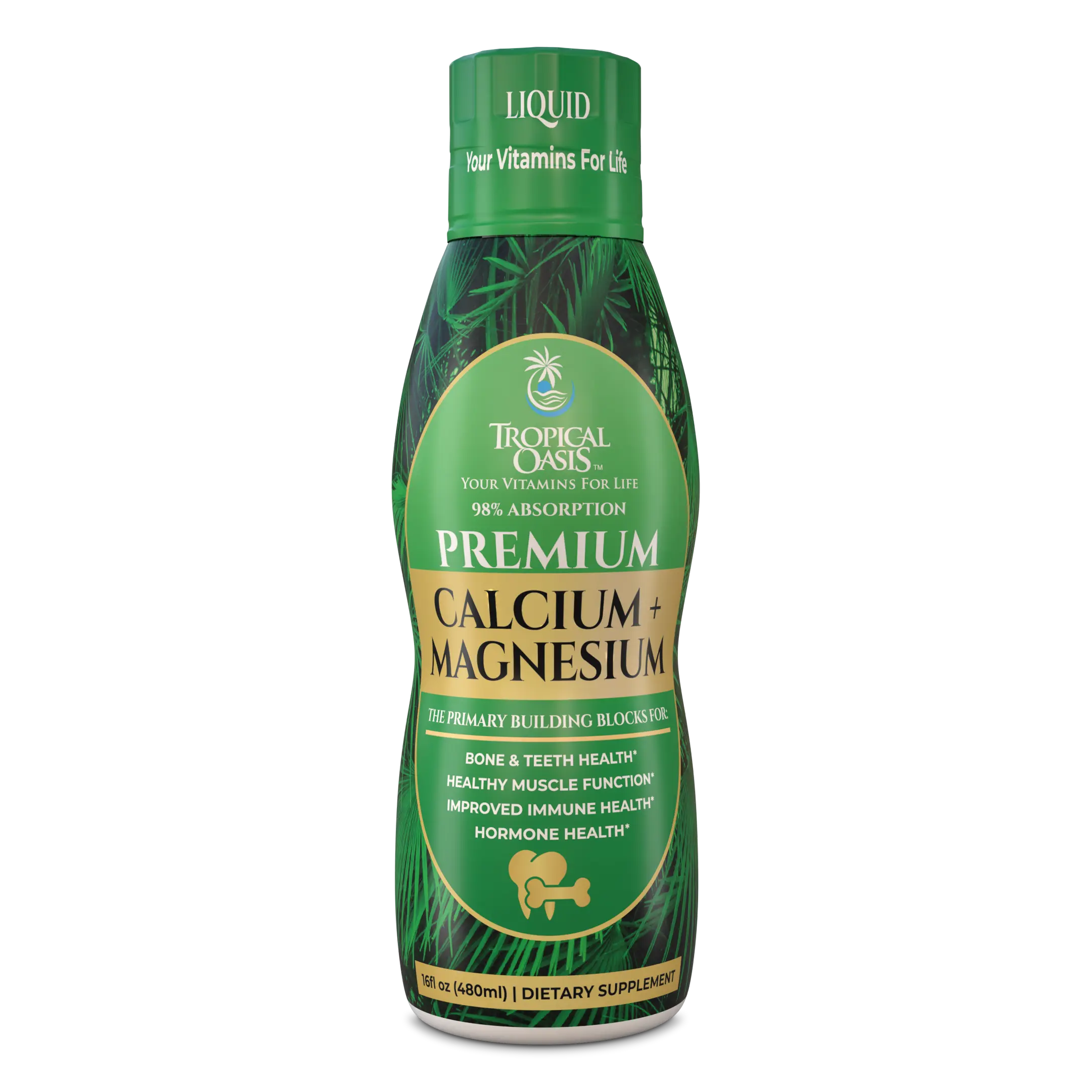 Liquid Calcium & Magnesium by Tropical Oasis - Natural Formula for Strong Bones Support | Liquid Vitamins with Calcium - 16oz Healthcare Bathroom