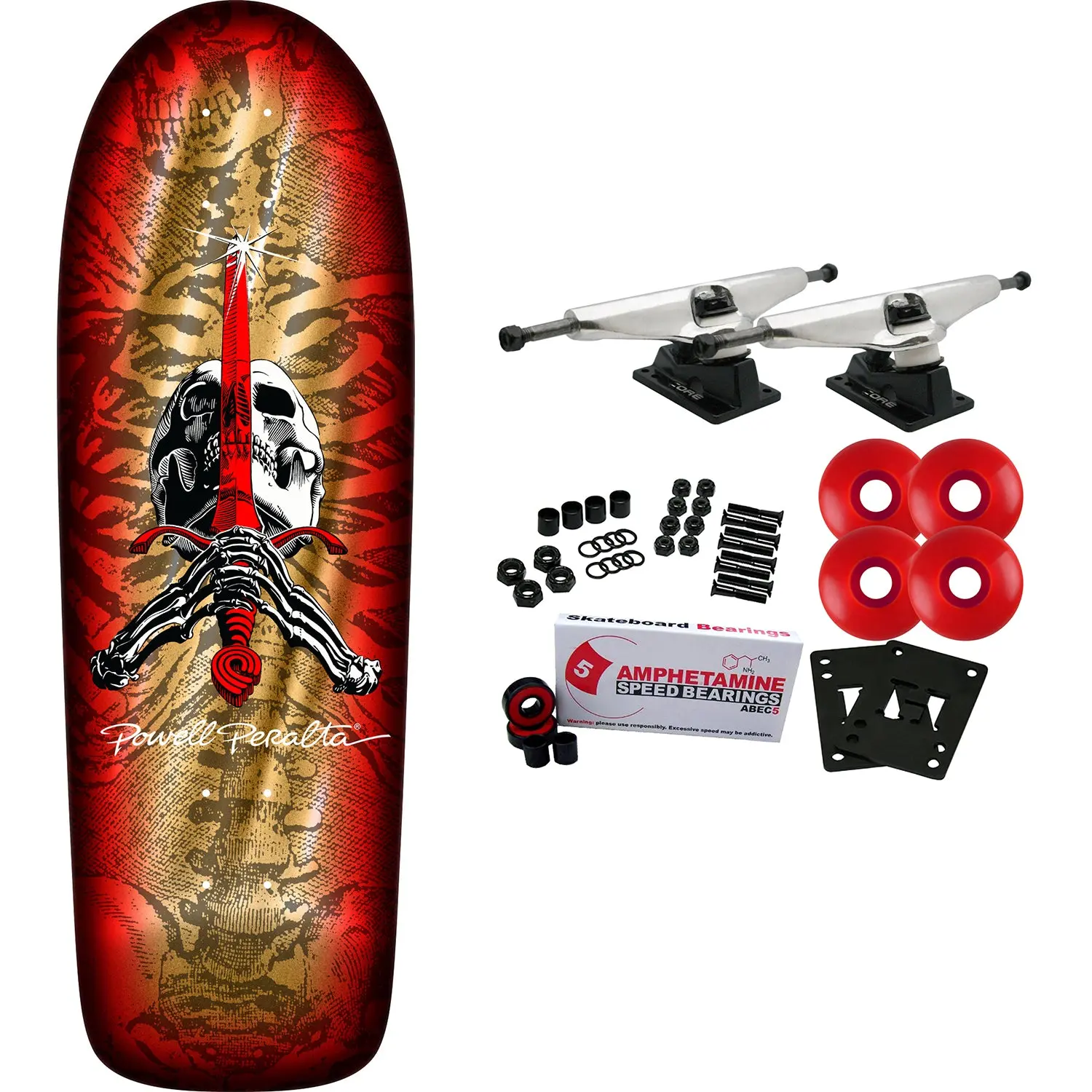 Powell Peralta Skateboard Complete Rodriguez Skull and Sword Gold Foil Old School Reissue
