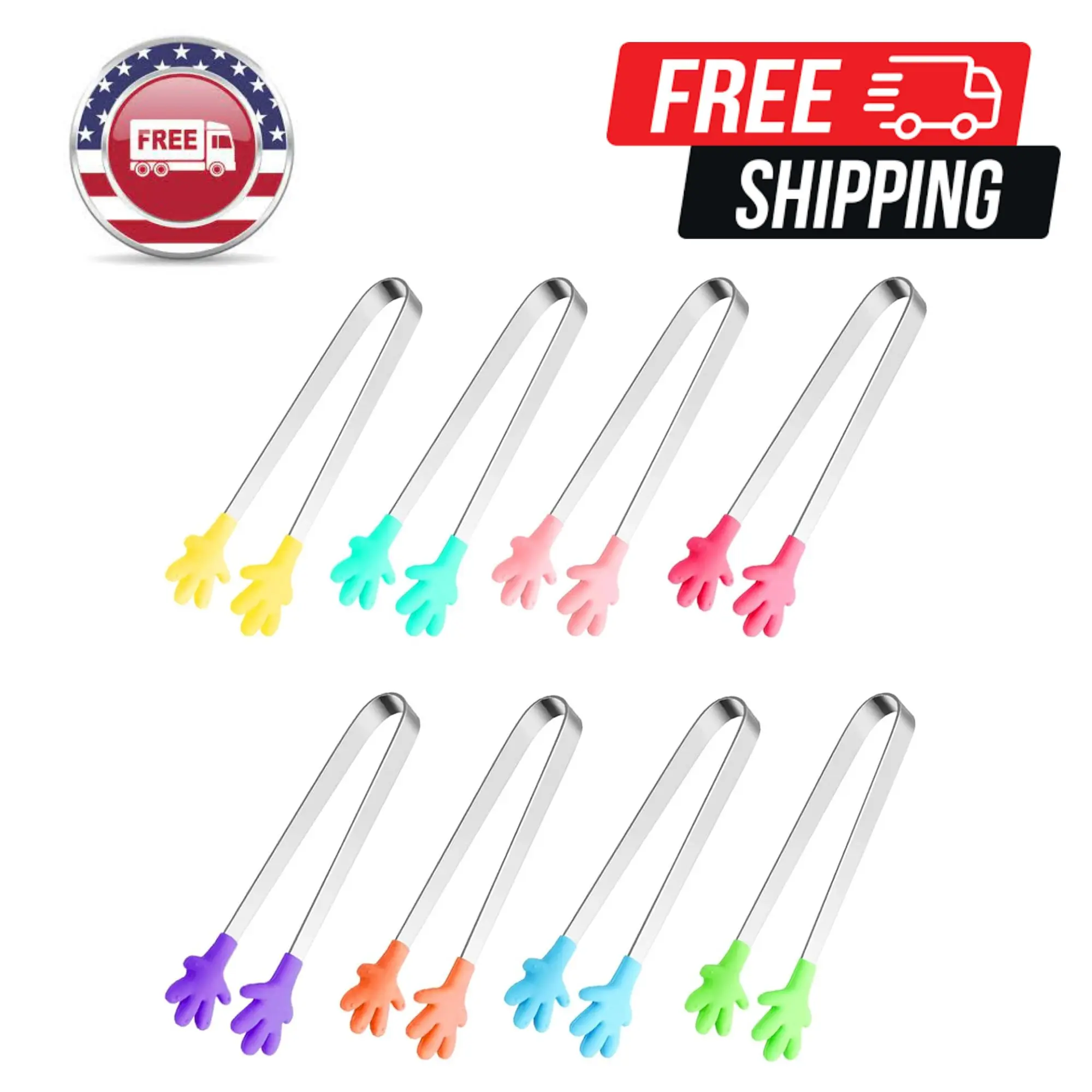 8PCS Silicone Mini Tongs, 5Inch Hand Shape Food Tongs, Colourful