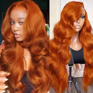Ginger Wig Human Hair 180% Density 13x6 Ginger Orange Body Wave Lace Front Wigs Human Hair Glueless Wig Pre Plucked Bleach Knots 350# Colored HD Transparent Lace Frontal Wigs for Women