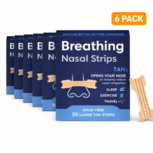 6 Pack-Nasal Strips Extra Strength Tan – Drug-Free Snoring Solution, Instant Nasal Congestion Relief for Colds & Allergies, Nose Strips to Reduce Snoring & Improve Breathing, Clear Large Fit, 30 Count