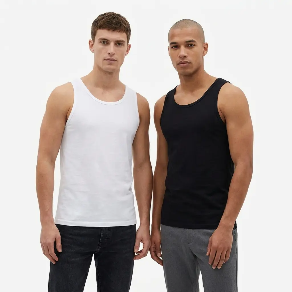 Men's 2-Pack Fitted Tank Tops - Stretchy, Multipack, Sleeveless Premium Ultra-Soft Cotton Casual Undershirts (Plain Black, White), Stretchy Men's Tanks, Multipack Men's Tanks