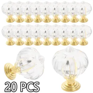 20 Pcs Clear Pumpkin Acrylic Drawer Knobs with Brushed Gold Base – Lightweight Acrylic Pulls with Screws, Elegant Pumpkin Cabinet Handles for Kitchen, Bathroom, Bedroom Furniture Upgrade and Home Decor Accents, Knob Pack