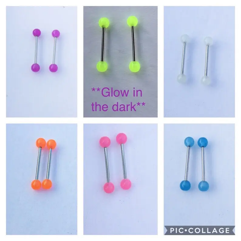 14g tongue ring glow in the dark, tongue barbell, nipple barbells