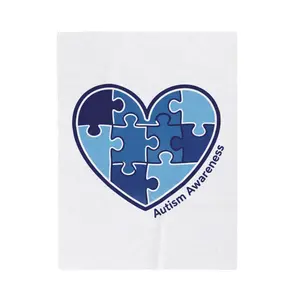 Autism Awareness Puzzle Plush Blanket | Blue Puzzle Heart Blanket