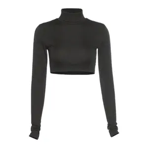 WOMEN SOLID TURTLENECK T-shirt Crop Fit Top