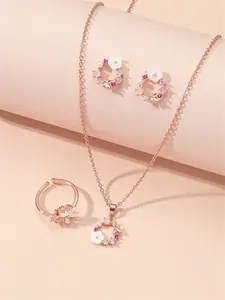 4pcs Flower Motif & Cubic Zirconia Decor Jewelry Set, Perfect Gift for Valentines, Mom, Mother, Mother's Day, Elegant and Stylish Accessories