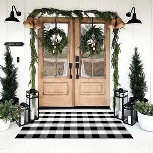 Cotton Buffalo Plaid Rug 3'x5' Black and White Checked Rug Washable Doormats Indoor Outdoor Rugs for Layered Front Door Mats, Porch, Kitchen, Farmhouse, Entryway