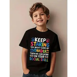 Persistent Gazing Might Alleviate My Autism Awareness Jigsaw Puzzle Boy T-Shirt for Kids Boys and Girls