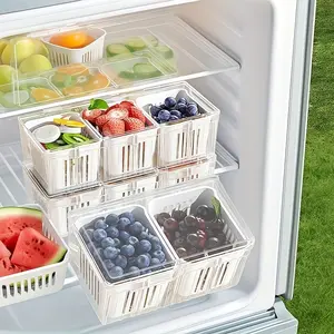 Kitchen Refrigerator Accessories Set, Fruit Airtight Food Storage Containers, 3 Transparent Removable Dividers, Ideal for Fridge, Salad, Vegetables